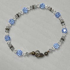 Glass Bead Bracelet Blue Clear Beads Sterling Silver Clasp Spacer Dainty Tennis Glass Beaded Bracelets, Blue Bracelet, Glass Beads, Beaded Bracelets, Stone, Beads, Sterling Silver, Glass, Blue