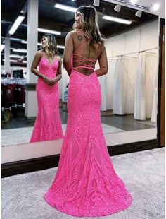 Pink Backless Evening Dress For Prom, Pink Backless Gown For Prom, Pink Backless Gown For Prom Season, Pink Backless Gown With Fitted Bodice, Pink Fitted Bodice Backless Gown, Sleeveless Lace Evening Dress With Sweep Train, Sleeveless Party Gown With Corset Back, Sleeveless Sequined Backless Dress For Weddings, Sleeveless Gown With Corset Back For Party