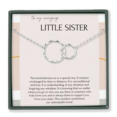 PRICES MAY VARY. SISTER NECKLACES: Our girls' jewelry makes great gifts for your sisters, best friend, mother, or daughter. Your sister has always been your bff. Give her this infinity pendant necklace symbolizing the eternal bond between big sister and little sister! BIG SISTER GIFT: Keep your sister close to your heart with this timeless piece that is perfect for everyday wear. This simple yet elegant necklace is a lovely gift for a birthday, Christmas, Easter, or any other occasion! Give her Meaningful Jewelry For Birthday Gifts, Meaningful Sterling Silver Jewelry For Birthday, Sterling Silver Jewelry For Birthday Gift With Gift Box, Hypoallergenic Sterling Silver Necklace For Best Friend Gift, Sterling Silver Jewelry For Birthday Gift With Box, Hypoallergenic Sterling Silver Necklace For Best Friend, Sterling Silver Jewelry For Birthday, Meaningful Sterling Silver Jewelry, Meaningful Silver Jewelry For Birthday Gift