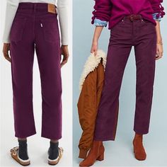 Levi’s Premium Wedgie Straight Corduroy Crop Jeans Potent Purple Anthropologie Size 32 New With Tag. Color Is “Potent Purple.” Cropped, Straight Leg Style. Approximate Measurements In Photos. Levi's Wedgie Corduroy Cropped Straight Leg Jeans. From Anthropologie. Button Fly With Three Pockets In Front, Two Pockets In Back. 51% Cotton 47% Polyester 2% Elastane Purple Corduroy Pants, Levis 501 Women, Cropped Straight Leg Jeans, Levis Pants, Blue Chinos, Tan Pants, Tapered Leg Jeans, Destroyed Denim, Straight Crop Jeans