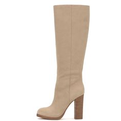 Step out in style with these FSJ Nude Round Toe Vegan Suede Knee High Boots. The block heels provide comfort and stability, while the vegan suede adds a touch of elegance. Color: Nude Material: Vegan suede Heel Type: Block heel Heel height: 4.3" / 109 mm approx Shaft height: 15.4" / 391 mm approx Product measurements were taken using size 8. Please note that measurements may vary by size. Toe: Round toe The heeled boots with roomy round toe and seam details design. Handcrafted US sizing. Fits true to size. Suede Knee-high Boots With Round Toe, Medium Width Suede Knee-high Boots With Round Toe, Beige Suede Boots With Wide Calf, Suede Boots With Stacked Heel And Wide Calf, Wide Calf Suede Boots With Stacked Heel, Beige Boots With Stacked Block Heel, Beige Wide Calf Knee-high Boots With Round Toe, Beige High Heel Wide Calf Boots, Fall Suede High Shaft Heeled Boots