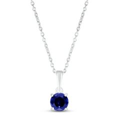 This beautiful necklace features a rich round blue lab-created sapphire, perfect for celebrating a September birthday. As many as seven additional pendants can be added to the necklace to represent the ones you love. Styled in 10K white gold, the birthstone pendant sways from an 18-inch cable chain that secures with a spring-ring clasp. Fine Jewelry Sapphire Necklace As Gift, Classic Sapphire Necklaces With Prong Setting, Classic Sapphire Necklace With Prong Setting, Sapphire Necklace With Prong Setting In Sterling Silver, Formal Blue Birthstone Necklace, Classic Blue Necklace For Anniversary, Classic Blue Necklaces For Anniversary, Formal Solitaire Necklace With Birthstone And Round Pendant, Classic Birthstone Necklace With Round Gemstone Pendant