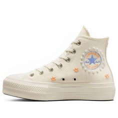 Womens High Top Shoes, Converse Shop, Custom Chuck Taylors, Chuck Taylor All Star Lift, All Stars Converse, Converse White, Blue Stars, Neutral Beige, Shoe Lace Patterns