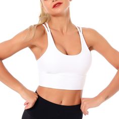 The EMES SHOP sports bra is detailed with a scoop neckline. Features double racerback straps that crossover the open back. This lightweight. breathable. quick-drying sports bra is perfect for your next gym session or yoga class.MATERIAL:85% Nylon 15% SpandexMEASUREMENTS:Small : 4-6 Waist: 25-26.5 in Chest: 33-34.5 in Medium : 6-8 Waist: 26.5-28 in Chest: 34.5-36 in Large : 8-10 Waist: 28-29.5 in Chest: 36-37.5 in X-Large : 10-12 Waist: 29.5-31 in Chest: 37.5-39 in High Stretch Racerback Sports Bra, Sleeveless Sports Bra With Light Support, Seamless Cross Back Gym Activewear, Sleeveless Straps Activewear For Sports, Breathable Racerback Sports Bra For Gym, Seamless Cross Back Activewear For Gym, Athleisure Sports Bra With Medium Support And Wide Straps, Breathable Stretch Sports Bra With Tank Straps, High Stretch Light Support Sports Bra For Gym