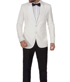 Two Button Ivory Tux For Men
Elevate your formal style with the Men's Peak Lapel Ivory Tuxedo Jacket. Crafted for sophistication, this classic tuxedo jacket showcases a harmonious blend of elegance and timeless charm. The peak lapel design adds a touch of refinement, making it suitable for weddings, galas, and upscale events. Whether you're the groom or a guest, this jacket ensures you make a memorable entrance. Elevate your formal look with the Men's Peak Lapel Ivory Tuxedo Jacket. White Luxury Sport Coat With Hidden Button Closure, Luxury White Sport Coat With Hidden Button Closure, Groom's Tuxedo With Notch Lapel And Single Button, White Tuxedo Formal Outerwear, Notch Lapel Single Button Tuxedo For Groom, White Tuxedo With Hidden Button Closure And Long Sleeves, White Tuxedo With Single Button And Lapel Collar, White Tuxedo With Lapel Collar For Formal Occasions, Groom's Single Breasted Tuxedo With Notch Lapel