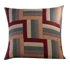 a red and brown pillow on a white background