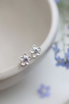 Blue Flower Stud Earrings, Earrings Studs Silver, Blue And Silver Earrings, Pretty Stud Earrings, Forget Me Not Jewelry Sterling Silver, Little Earrings, Flower Earrings Silver, Forget Me Not Earrings, Flower Stud Earrings