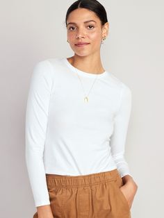 Fitted Long-Sleeve Cropped T-Shirt for Women | Old Navy Balloon Jeans, White Long Sleeve Shirt, Crop Tshirt, White Long Sleeve, Women Long Sleeve, Neck T Shirt, Old Navy, Long Sleeve Tshirt, Long Sleeve Shirts