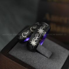 IMG_4609 Gothic Engraved Wedding Rings, Celestial Style Engraved Jewelry For Wedding, Celestial Style Engraved Wedding Jewelry, Mystical Engraved Wedding Jewelry, Symbolic Black Jewelry For Wedding, Symbolic Black Wedding Jewelry, Spiritual Black Jewelry For Promise, Black Symbolic Jewelry For Promise, Black Engraved Ring For Promise