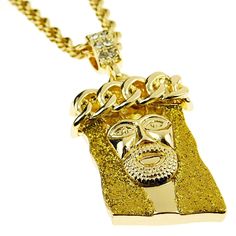 Jesus piece with yellow gold glitter pendant rope chain hip hop necklace. Rope chain necklace measures 24" inches long and 4mm wide, lobster claw clasp closure. Fashionable hip hop pendant rope chain is made with a high quality base metal. Jesus pendant is 25mm wide x 41mm tall. A dazzling pendant chain necklace boasting a gleaming gold finish that looks amazing. 100% FREE SHIPPING in USA. Order now! Gold Rope Chain Jewelry For Streetwear, Gold Rope Chain Jewelry, Gold Necklace With Adjustable Chain For Streetwear, Jesus Piece, Hip Hop Necklace, Necklace Rope, Yellow Glitter, Rope Chain Necklace, Hip Hop Jewelry