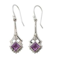 Showcased in sterling silver beautiful gemstones make a declaration of love. Faceted amethysts totaling 1 carat adorn earrings from Alok Jain. Sterling rawa or granules give a vintage air to a contemporary earring design. .925 Sterling silver Classic Gemstone Accented Drop Earrings, Pierced Amethyst Crystal Earrings, Fine Jewelry Amethyst Earrings With Gemstone Accents, Amethyst Drop Earrings For Anniversary, Nickel-free Amethyst Earrings For Anniversary, Nickel Free Amethyst Earrings For Anniversary, Amethyst Dangle Earrings Stamped 925, Sterling Silver Drop Earrings With Gemstone Accents, Elegant Purple Pierced Jewelry