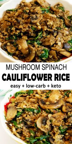 mushroom spinach cauliflower rice is an easy, low carb and keto side dish