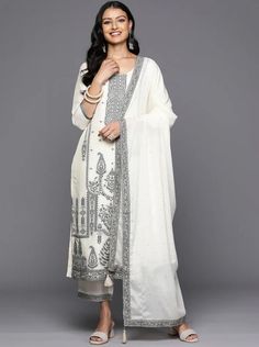 * Off-White Woven Design Kurta With Trousers & Dupatta Pakistani Salwar Kameez / Indian Wedding Dress / Plus Size Cotton Dress Traditional Indian Wear / Salwar Kameez Dupatta / Kurti Palazzo Set / Hand Embroidery kurta * Off white woven design Kurta with Trousers with dupatta * Kurta design:- * Woven design * Straight shape * Regular style * Scoop neck, three-quarter regular sleeves * 2 pockets * Calf length with straight hem * Silk blend fabric * Trousers design:- * Solid Trousers * Elasticated White Chanderi Palazzo Set For Festive, White Chanderi Palazzo Set For Diwali, Diwali White Chanderi Palazzo Set, White Chanderi Palazzo Set For Festive Occasion, Festive White Chanderi Palazzo Set, Off-white Churidar With Straight Kurta, Off-white Straight Kurta Palazzo Set For Festivals, Festive Bollywood Style Off White Palazzo Set, Traditional White Palazzo Set With Zari Work