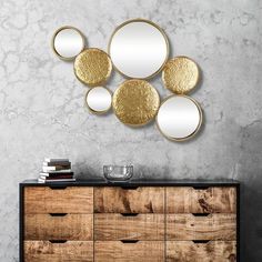 Santana Gold Wall Mirror Gold Wall Mirror, Wall Mirrors Set, Metallic Gold Color, Mirror Panels, Gold Mirror Wall, Contemporary Wall Mirrors, Gold Wall, Hammered Metal, Metal Panels