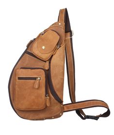 Genuine Cowhide Leather Cross Body Sling Bag Outdoor Large Capacity Brown Chest Bag, Brown Crossbody Chest Bag For Outdoor, Brown Chest Bag With Zipper For Outdoor, Brown Chest Bag With Zipper Pocket For Outdoor, Practical Large Capacity Shoulder Bag For Outdoor Activities, Multifunctional Large Capacity Shoulder Bag For Outdoor Activities, Outdoor Brown Chest Bag With Adjustable Strap, Functional Hiking Chest Bag With Adjustable Strap, Functional Outdoor Chest Bag