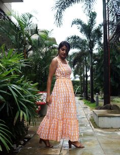 "Orange cotton dress, Block print dress, Sundress, Maxi dress, Dress for women, Plus Size, Made to order, Custom made This sundress is perfect for the ongoing summer. It has beautiful floral block print. -Model height: 5'3\" wearing size S -Length: 48\" -Closure: Side zip -100% Cotton Hand block printing is one of the oldest techniques used in India." Peach Bohemian Sleeveless Maxi Dress, Peach Sleeveless Bohemian Maxi Dress, Orange Dresses With Printed Motifs, Summer Cotton Maxi Dress Floor-length, Orange Bohemian Cotton Midi Dress, Peach Floral Print Sundress Maxi Dress, Peach Floral Print Maxi Sundress, Peach Sundress Maxi Dress, Yellow Maxi Dress With Printed Motifs