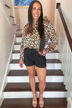 Leopard Blouse | Sophie & Trey Casual Blouse For Fall Party, Casual Fall Party Blouse, Chic Button-up Fall Blouse, Chic Button-up Blouse For Fall, Chic Fall Button-up Blouse, Chic Long Sleeve Shirt For Party, Casual Long Sleeve Blouse For Going Out, Trendy Collared Party Blouse, Chic Fall Shirt For Night Out