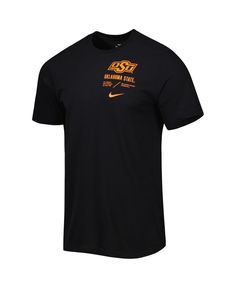 This Nike Oklahoma State Cowboys Team Practice T-shirt features bold graphics that help you stand out in the crowd. The Dri-fit technology wicks away moisture and keeps you dry on game day. Gear up as if you're ready to run out of the tunnel like your favorite players when you rock this awesome tee. Nike Black T-shirt For Sports Season, Black T-shirt With Team Logo For Fans, Collegiate Black T-shirt For Streetwear, Black Team Spirit T-shirt With Logo, Black Graphic Tee With Team Logo, Nike Team Spirit T-shirt For Streetwear, Nike T-shirt For Streetwear With Team Spirit, Black Fan Apparel T-shirt For Merchandise, Black Short Sleeve T-shirt For Fan Gear