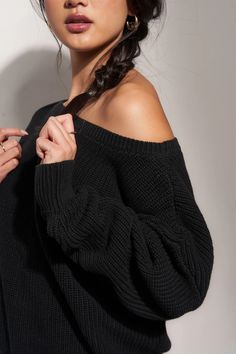 The Off Shoulder - Black – Callahan Growing Belly, Slouchy Sweater, Local Boutique, Favorite Sweater, Shoulder Sweater, Cotton Sweater, Black Sweaters, Heavy Cotton, Off The Shoulder