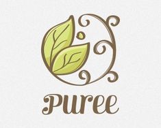 the logo for pure is shown with leaves and swirls on it's sides