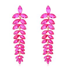 PRICES MAY VARY. Long Chandelier Design - Kelmall's leaf-shaped dangling earrings features a nature-inspired design with rhinestone-studded leaf-shaped charms that brush the shoulders, creating a stunning and dynamic look. Occasions - Rhinestone long chandelier dangling earrings are worn for any occasions, such as weddings, parties, or red carpet events, where they can be paired with elegant and sophisticated ensembles. Premium Qualtiy - Adorned selected hot pink crystals, crafted with gold plat Hot Pink Earrings, Long Chandelier, Crystal Teardrop Earrings, Box Package, Statement Drop Earrings, Chandelier Design, Nature Inspired Design, Dangling Earrings, Leaf Shapes