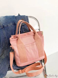 BirdinBag - Stylish Canvas Bag with Handle & Adjustable Shoulder Strap Casual Handheld School Bags, Pink Casual Satchel Hobo Bag, Casual Pink Satchel Hobo Bag, Canvas Double Handle Shoulder Bag For School, Handheld Canvas Bag With Removable Pouch For School, Casual Pink Canvas Shoulder Bag, Pink Casual Satchel Bag, Casual Pink Satchel Bag, School Satchel Shoulder Bag With Handles