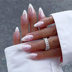 💅🏾【Easy To Use】Clean and polish your nails, choose a suitable size almond fake nails, apply jelly glue, and then press on the nail for 30 seconds.no need to buy extra material to have get an acrylic press on nails. Paznokcie Hello Kitty, Ombre Acrylic, Bridesmaids Nails, Unghie Sfumate, Kutek Disney, Chrome Nails Designs, Hippie Nails, Nagel Tips, White Nail Designs