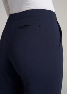 About Our Slacks for Tall Women The search for extra-long women's dress pants is over. Whether you're meeting clients to close a deal or walking into a big job interview, you need an outfit that's going to make you look good and feel confident. Finding options when you're vertically blessed can be tough, which is why we designed this pair of slacks for tall women between 5'9” and 6'6”. They have an extra-long inseam with a turn-up hem, a slim straight fit that will flatter your long legs and a h Office Work Pants With Welt Pockets In Solid Color, Office Dress Pants With Pockets And Full Length, Office Dress Pants With Pockets Full Length, Full Length Office Dress Pants With Pockets, Office Full-length Dress Pants With Pockets, Tailored Wide Leg Career Pants, Office Work Pants With Welt Pockets, Ankle Length, Office Work Pants Ankle-length With Welt Pockets, Ankle-length Work Pants With Welt Pockets For Office