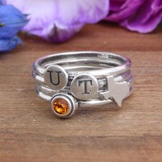 Set Of Rings, Multiple Rings, Great Graduation Gifts, State Of Texas, Orange Stone, Orange Crystals, Stack Ring, Just Because Gifts, Ring Fit