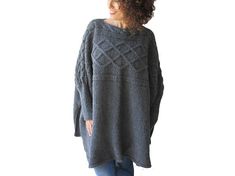 NEW! Dark Gray Boyfriend Sweater Plus Size Over Size Over Size Sweater, Boyfriend Sweater, Plus Size Sweater, Plus Size Pullover, Loose Fit Sweater, Pocket Tunic, Big Sweaters, Tunic Hoodie, Sweater Wool