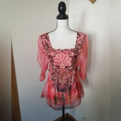 Nwot Dress Barn Y2k Flutter Sleeves Shirt, New Without Tags, Size Small, Flowy, Sheer Flutter Sleeves, Sheer Side Panels And Lower Hem, Square Neck Pink Butterfly Sleeve Tops For Summer, Bohemian Pink Tops With Ruffles, Pink Fitted Top With Flutter Sleeves, Fitted Butterfly Sleeve Summer Blouse, Summer Pink Flutter Sleeve Tops, Bohemian Fitted Blouse With Flutter Sleeves, Pink Butterfly Sleeve Blouse For Spring, Bohemian Pink Top With Flutter Sleeves, Bohemian Pink Tops With Flutter Sleeves