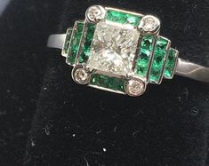 Engagement Ring Baguette, Art Deco Emerald, Art Deco Emerald Ring, Baguette Engagement Ring, Ring Baguette, Ring Art Deco, Emerald Engagement, Emerald Engagement Ring, White Rose Gold