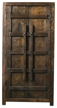 an old wooden cabinet with two doors