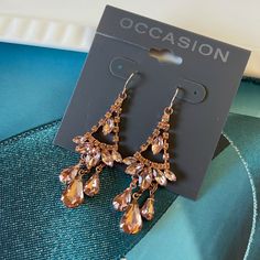 Beautiful Chandelier Earrings, Rose Gold Toned Lead And Nickel Free About 2.5” Jewelry Rose Gold, Elegant Chandeliers, Earrings Rose Gold, Rhinestone Choker, Beautiful Chandelier, Copper Earrings, Rhinestone Earrings, Earrings Color, Chandelier Earrings