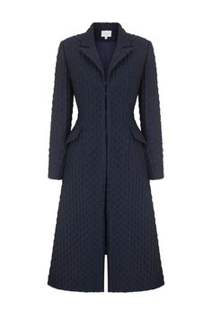 Modern Tux Coat Diamond Cloqué Luxury Black Modern Wool Coat, Luxury Chic Slim Fit Pants, Luxury Winter White Wool Coat For Work, Luxury Navy Double-breasted Pea Coat, Luxury Navy Long Sleeve Peacoat, Suzannah London, Blue Clematis, Black Slim Pants, Blue Winter Coat