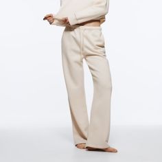 Nwt Zara Plush Jogging Pants In Ecru Ecru - Ref. 8417/302 Beige Full Length Sweatpants With Elastic Waistband, Beige Straight Leg Sweatpants With Elastic Waistband, Beige Relaxed Fit Wide-leg Sweatpants, Spring Beige Sweatpants For Loungewear, Beige Sweatpants For Spring Loungewear, Chic Beige Sweatpants For Loungewear, Spring Beige High-waisted Sweatpants, Beige High-waisted Sweatpants For Spring, Beige Full-length Sweatpants For Spring