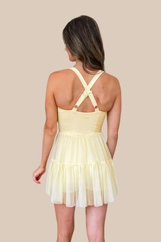 The cutest activewear dress that's fashionable and functional for everything from running errands, to dance, pickleball, running, tennis and more! The Popflex Corset Pirouette Dress in Buttercream yellow features incredibly soft fabric, a scoop neckline, an outer tulle skirt with shorts underneath featuring side pockets. This item is excluded from some discounts. *Authorized Popflex retailer* Becca is 5'5", Bust 33", Waist 25", Hips 33" wearing a size XX-Small. Outer Tulle, Activewear Dress, Skirt With Shorts Underneath, Olive Clothing, Skirt With Shorts, Style Steal, Jumpsuit Shorts Rompers, Short Rompers, Sweater Blouse