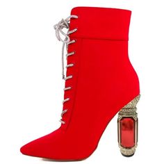 TAAFO Shoes Women's Boots Suede Ankle Boots Red Wedding Banquet Shoes Large Size Women's Shoes Red-34 Winter Party Lace-up Boots With Closed Toe, Elegant Lace-up Wedding Boots, Elegant Heeled Boots With Red Sole For Winter, Elegant Ankle-high Red Heels, Party Lace-up Winter Booties, Round Toe Heels For Valentine's Day Formal, Winter Party Lace-up Booties, Red Fitted Wedding Shoes With Round Toe, Red High Heel Booties For Winter