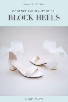 White Block Heels Summer Wedding Shoes With Satin Bow And Low Heel, Spring Ribbon Low Heel Shoes, Spring Wedding Shoes With Bow And Block Heel, Spring Wedding Shoes With Satin Bow, Spring Wedding Shoes With Satin Bow And Round Toe, Summer White Heels With Satin Bow, Adjustable Block Heels With Round Toe For Party, Summer Heels With Satin Bow And Block Heel, Summer Block Heels With Satin Bow