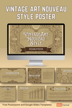 the vintage art nouveau poster is displayed on a computer screen