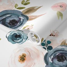 the wallpaper is decorated with watercolor flowers