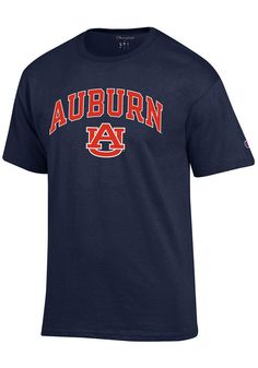 Show off your team pride in this Auburn Tigers Navy Blue Arch Mascot Short Sleeve T Shirt! This Auburn Short Sleeve Tee features a screen printed team name arched over team logo. Make sure everyone knows you root for the Tigers with this Navy Blue Auburn T Shirt. Go Auburn! Screen printed graphic on chest, Tag-free heat transfer neck label, Double-needle stitched hemmed sleeves and bottom, Athletic Fit, Set-in neck rib, Shoulder-to-shoulder taping, C logo on left sleeve, Preshrunk, Unisex, Fit: Blue Collegiate Tops With Team Name, University Logo Tops For Fan Gear, Navy Cotton Fan Apparel Tops, Blue T-shirt For Team Spirit Fan Gear, Blue Sports Fan Tops For College, University Logo Short Sleeve Tops For Fans, Navy Tops For Sports Season Fan Gear, Blue Cotton T-shirt For Sports Events, Team-colored Tops With University Logo For Fans