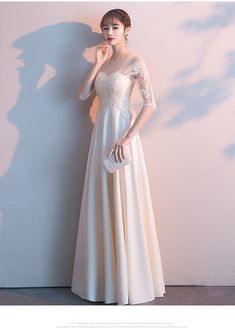 Cream Gown For Prom Season, Elegant Sweetheart Neckline Chiffon Dress For Banquet, Chiffon Dress With Sweep Train For Prom Season Banquet, Cream Lace Dresses For Banquets, White Chiffon Dress For Banquet, Floor-length Cream Evening Dress For Banquet, Cream Lace Banquet Dresses, Chiffon Gown With Sheer Bodice For Banquet, Cream Lace Dress For Banquet