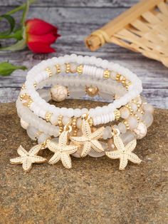 4pcs/set Starfish Charm Beaded Bracelet Multicolor    Glass     Women Fashion Jewelry, size features are:Bust: ,Length: ,Sleeve Length: Bracelets Preppy, Beachy Bracelets, Charm Beaded Bracelet, Preppy Bracelets, Beachy Jewelry, Preppy Jewelry, Stella Marina, Bracelet Sets, Beach Bracelets