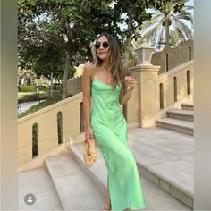 Questions? Leave A Comment Below! Elegant Green Midi Summer Dress, Elegant Green Summer Midi Dress, Elegant Green Midi Dress For Summer, Chic Green Midi Slip Dress, Chic Green Summer Slip Dress, Chic Green Slip Dress For Summer, Summer Midi Dress For Evening, Summer Style Midi Dress For Evening, Elegant Green Maxi Dress For Spring