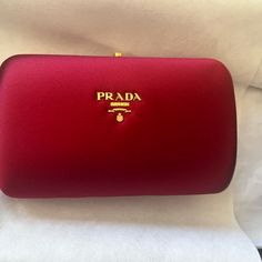 Brand New With Tags Red Velvet Prada Clutch Luxury Red Rectangular Clutch, Elegant Red Clutch With Dust Bag, Designer Red Clutch As Gift, Designer Red Clutch For Gift, Luxury Red Clutch For Evening, Luxury Burgundy Clutch For Evening, Luxury Red Clutch With Gold-tone Hardware, Classic Red Bag For Party, Elegant Red Clutch For Formal Occasions