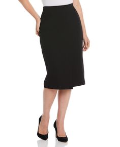 From the office to a night out, there are so many ways to work this versatile skirt from Rafaella. The women’s midi skirt is crafted from a comfortable viscose and Ponte knit blend which offers a soft, stretchy yet structured fit and lovely drape. The calf-length skirt features a faux-wrapped look and an asymmetrical hem for a flattering appearance. 66% Viscose / 29% Nylon / 5% Elastane Crafted From A Comfortable Viscose And Ponte Knit Blend Which Offers A Soft, Stretchy Yet Structured Fit And L Fitted Midi-length Bottoms For Office, Formal Midi Flowy Skirt, Asymmetrical Hem Lined Skirt For Work, Midi Length Lined Skirt For Work, Fitted Skirt For Workwear With Asymmetrical Hem, Fitted Asymmetrical Skirt For Work, Modern Skirt With Asymmetrical Hem For Work, Chic Draped Skirt For Spring Workwear, Workwear Midi Length Lined Skirt