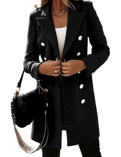 PRICES MAY VARY. Features: Classic double breasted front, side pockets, notch lapel collar, long sleeve with button decoration, knee length Style: Casual slim fit dressy wool coats fall winter long peacoat jackets for junior/ladies/girls Fabric: Wool blended fabric, solid color, suitable for fall/winter IDEALSANXUN fall winter coat for women wool trench coat long blazer jacket overcoat The wool coats for women are of good quality and product sizes are all standard American sizes, please choose a Collared Double-breasted Pea Coat For Fall, Fall Collared Double-breasted Pea Coat, Notch Lapel Double-breasted Outerwear For Fall, Fall Outerwear With Double-breasted Button And Notch Lapel, Long Sleeve Buttoned Outerwear For Office, Office Outerwear With Long Sleeves And Double Button Closure, Office Outerwear With Double Button Closure And Long Sleeves, Fall Office Pea Coat With Pockets, Winter Double-breasted Blazer With Buttons