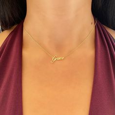 "14k Gold Name Necklace * Custom Name Necklace * Material : 14k Solid Gold - 8k Solid Gold * Finish : White Gold - Yellow Gold - Rose Gold * Production Method : Laser and handmade processes * Lenght: Adjustable Between 14 inch - 22 inch *Lowercase Height : 5 mm A Necklace that your neck will seriously loveee. This name necklace is perfect for everyday. * 100% Handmade for your size * All jewelry comes in beautiful packaging, gift ready. * All items are made to order in Turkey. * Our current proc Gold Plated Nameplate Necklace, Gold Plated Nameplate Necklace For Wedding, Dainty 14k Gold Personalized Gift Necklace, Dainty 14k Gold Necklace For Personalized Gift, Custom Yellow Gold Name Necklace For Wedding, Formal Gold Plated Name Necklace, Yellow Gold Name Pendant Charm Necklaces, 14k Gold Name Necklace With Round Shape, Gold Charm Necklace With Custom Name For Wedding