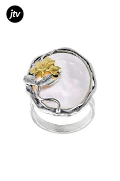 Artisan Collection of Israel��� 18x25mm Oval Mother-Of-Pearl Sterling Silver &14K Yellow Gold Over Sterling Silver Ring. Measures Approximately 0.91"L x 1.18"W. Oxidized. Not sizeable. Sterling Silver Ring, Mother Of Pearl, Silver Ring, Sterling Silver Rings, Silver Rings, Yellow Gold, Sterling Silver, Ring, Yellow